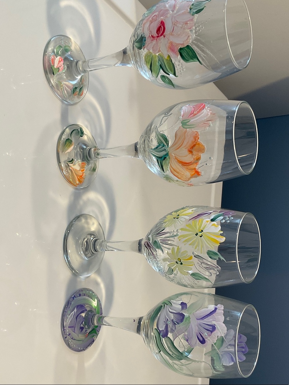 Hand-Painted Floral Wine Glasses - Set of 4 - Multi
